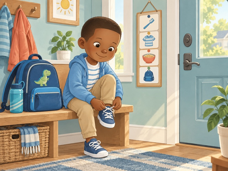 A child preparing for the day
